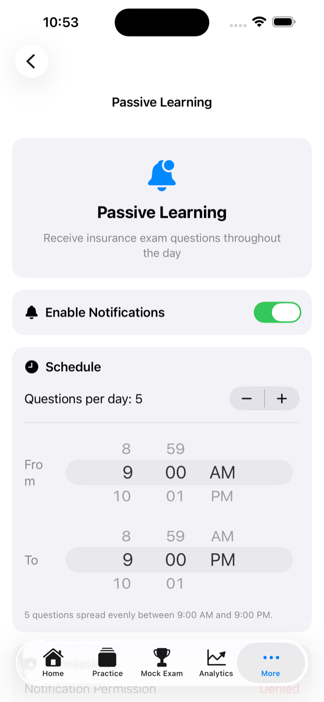 Passive learning notification screen